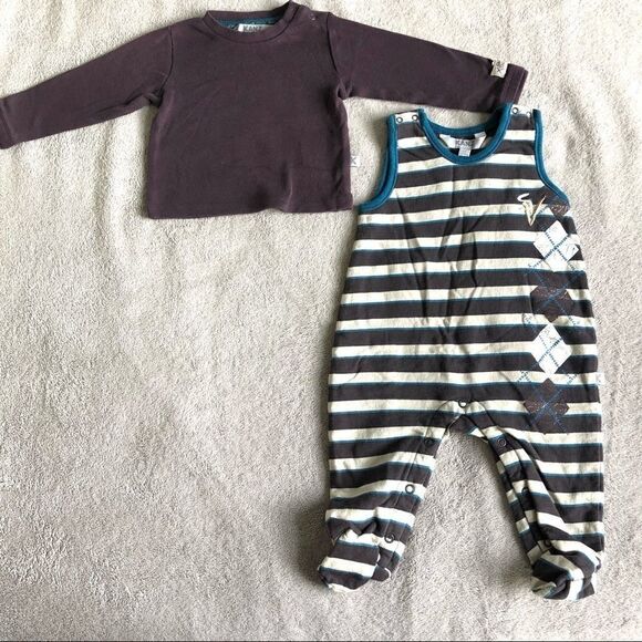 Kanz 2pc L/S Tee & Fleece Lined Overall Romper - Picture 4 of 11
